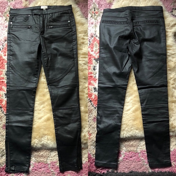 FCUK The ReboundSkinny Leather Look Moto Jeans Zip - Picture 4 of 8
